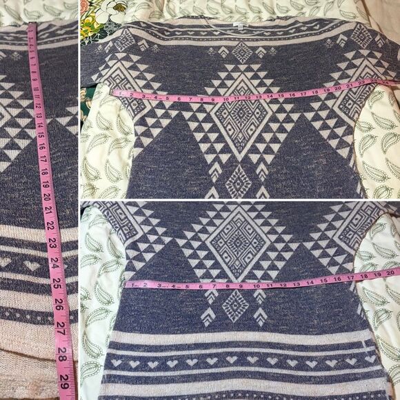 Charming Charlie Navy Blue Beige Dolman Sweater Knit Tunic Top Southwestern S - Picture 8 of 9